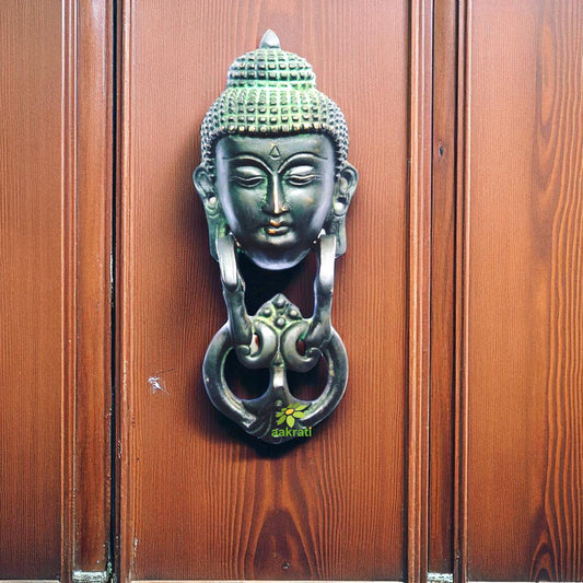 Brass Buddha Head Door Knocker | Perfect for Spiritual and Traditional Home Decor | Antique Brass Buddha Knocker ( Green, 8 inch) Aakrati