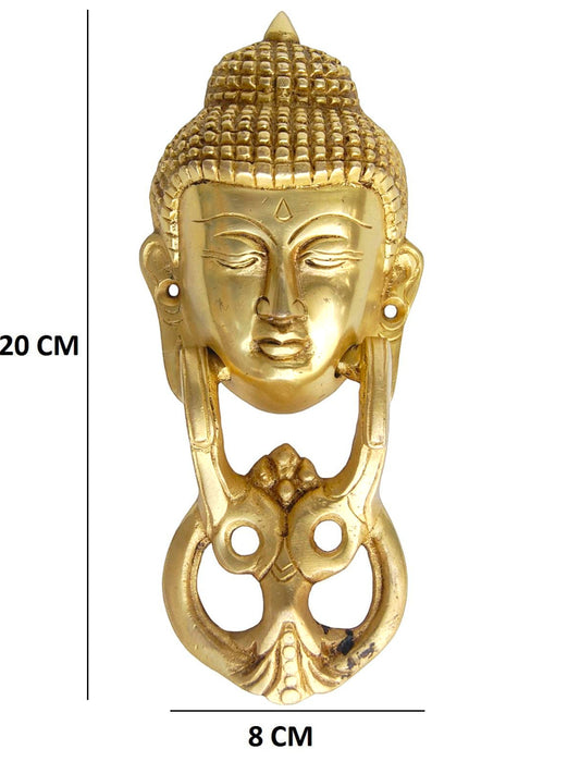 Aakrati Door Hardware Fitting with Lord Buddha in Yellow Antique Finish 20 cm Long Functional Door Knocker for Your Home Door and Decoration.