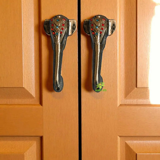 Elephant Brass Door Handle with red and blue Stone Work Aakrati