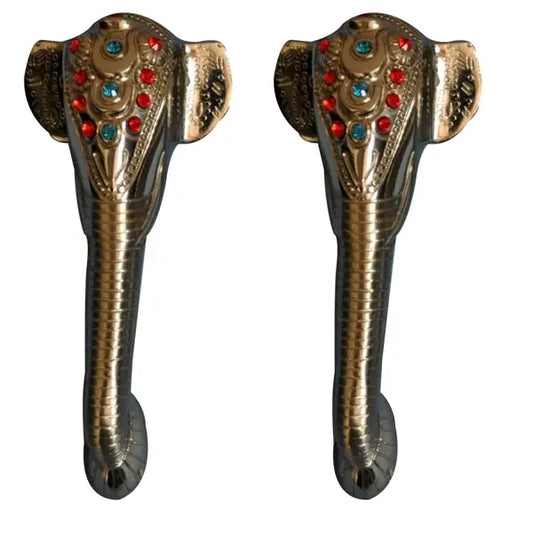Elephant Brass Door Handle with red and blue Stone Work Aakrati