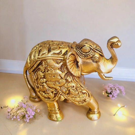 Aakrati Elephant Trunk up Sculpture Made in Brass Metal - Table Decor showpiece for Gift Aakrati