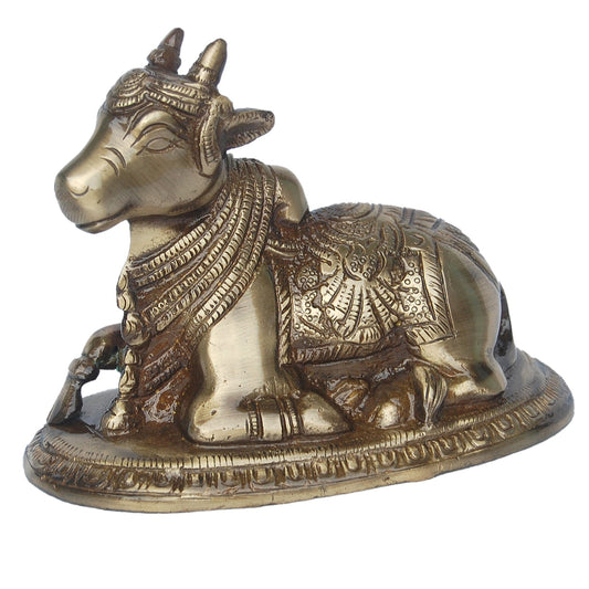 Brass Nandi Sculpture | Traditional Religious Decor for Peace and Prosperity | Exquisite Brass Nandi Idol ( Brown, 5 inch) Aakrati