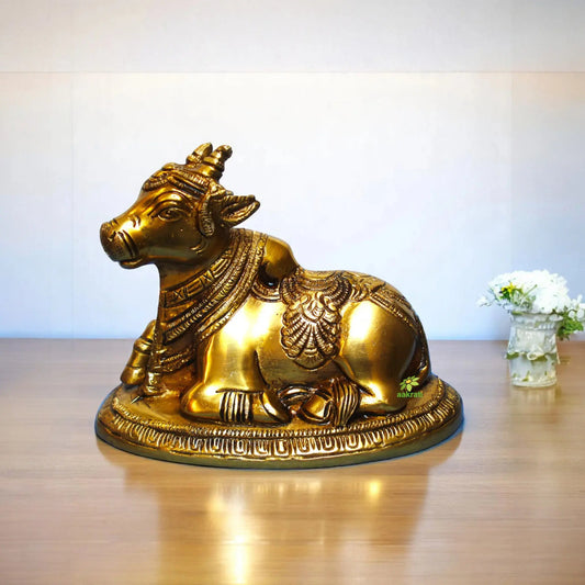Divine Brass Nandi Figurine | Perfect Home Decor for Spiritual Harmony | Brass Nandi Statue ( Yellow, 5 inch) Aakrati