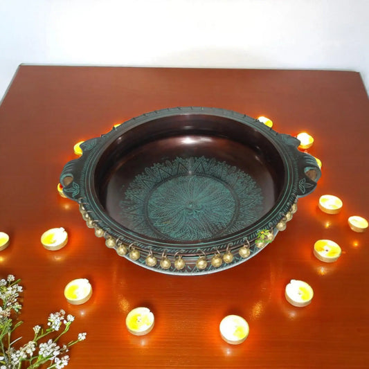 Brass Hurli In Antique Green Finish Aakrati