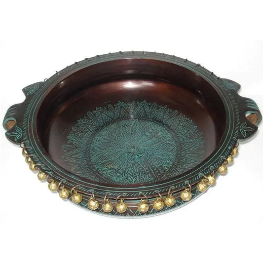 Brass Hurli In Antique Green Finish Aakrati