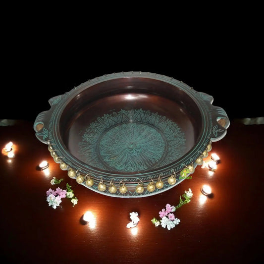 Brass Hurli In Antique Green Finish ethnic metal decor table top Aakrati