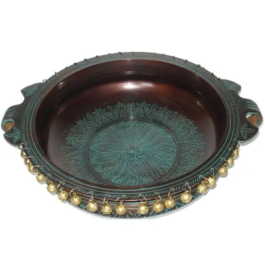 Brass Hurli In Antique Green Finish ethnic metal decor table top Aakrati