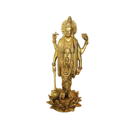 Handmade Brass Vishnu Murti | Divine Light and Protection for Your Home | Brass Religious Vishnu Murti ( Yellow, 11 inch) Aakrati