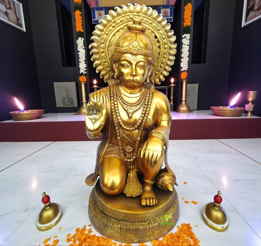 Divine Brass Handmade Hanuman Murti | Handmade Divine Blessing for Peace & Prosperity | Brass Hanuman Idol ( Yellow, 20 inch) Aakrati
