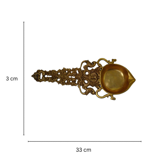 Traditional Brass Pooja Spoon | Handcrafted Spoon for Spiritual Rituals | Brass Ritual Spoon ( Yellow, 13 inch)