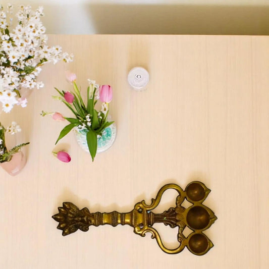 Brass Pooja Spoon | Traditional Spoon for Pooja Room and Ritual Offerings | Handmade Brass Spoon (Yellow, 7.5 inch) Aakrati