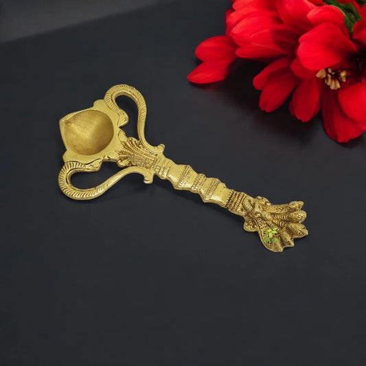 Handmade Brass Hawan Spoon | Essential Spiritual Tool for Pooja and Hawan | Brass Ritual Spoon ( Yellow, 8 inch ) Aakrati