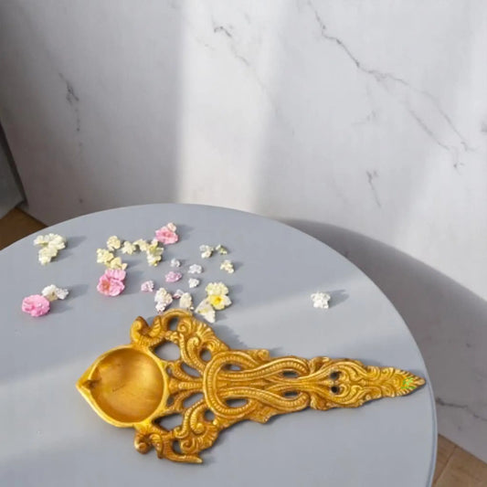 Brass Hawan Spoon | Traditional Handmade Spoon for Pooja and Spiritual Offerings | Premium Brass Hawan Spoon ( Brown, 9 inch) Aakrati