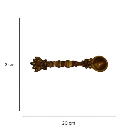 Brass Handmade Pooja Spoon | Traditional Spiritual Spoon for Home Temple and Rituals | Brass Ritual Spoon ( Yellow, 8 inch)