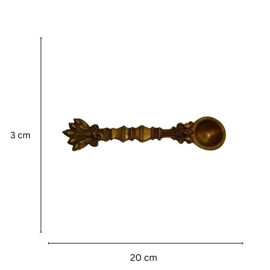 Brass Handmade Pooja Spoon | Traditional Spiritual Spoon for Home Temple and Rituals | Brass Ritual Spoon ( Yellow, 8 inch) Aakrati