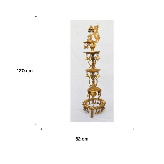 Elegant Brass Peacock Diya Stand | Premium Decor for Festivals and Special Occasions | Handcrafted Brass Peacock Oil Lamp ( Yellow, 40 inch) Aakrati