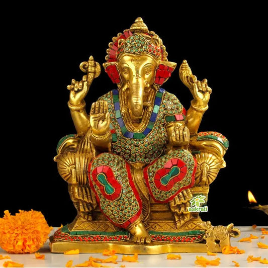 Ganesh Idol Brass Sculpture Decorative Figurine Ganesha Statue Diwali Decor Gift Aakrati