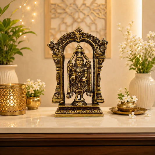 Handmade Brass Balaji Murti | Sacred Idol for Your Home and Pooja Room | Divine Brass Balaji Murti ( Brown, 7.5 inch)