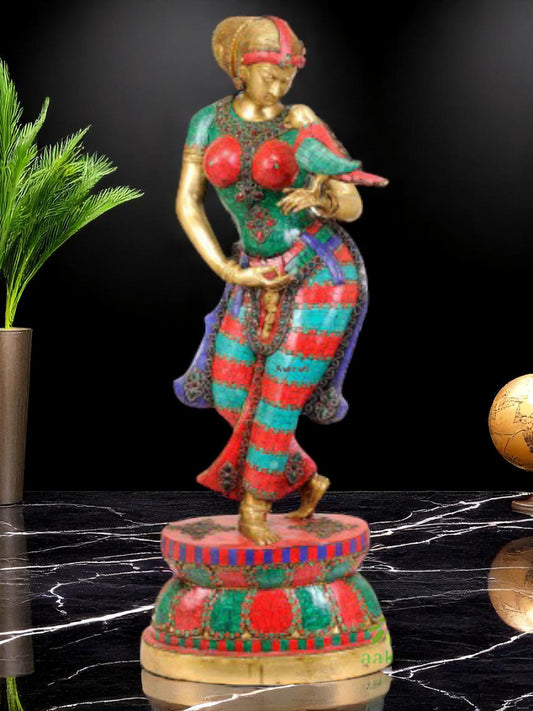 Decorative Lady Figure Brass Made Stone work Garden Sculpture