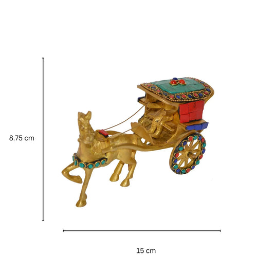 Aakrati Brass Horse Cart Handmade Antique Home Decoration Figurine Table Decoration Hotel Figurines Functional Replica with A Small Rider Aakrati
