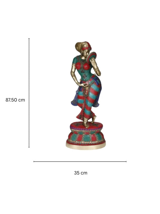 Lady Figure turquoise stone work Brass ethnic Hotel lobby Sculpture Aakrati