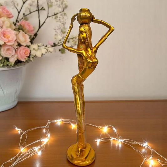 Handcrafted Brass Lady Statue | Elegant Showpiece for Home Decor | Brass Lady Figurine ( Yellow, 21 inch) Aakrati
