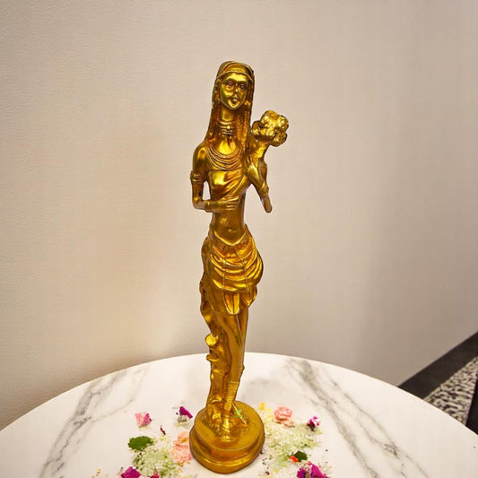 Brass Lady Figurine Showpiece | Perfect Decorative Accent for Home and Office | Brass Lady Statue ( Yellow, 19 inch)