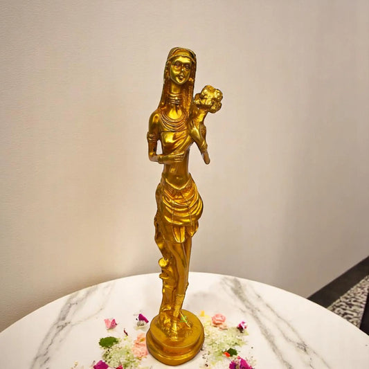 Brass Lady Figurine Showpiece | Perfect Decorative Accent for Home and Office | Brass Lady Statue ( Yellow, 19 inch) Aakrati