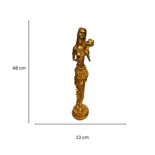 Brass Lady Figurine Showpiece | Perfect Decorative Accent for Home and Office | Brass Lady Statue ( Yellow, 19 inch) Aakrati