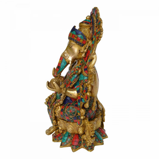 Lord Ganesha Hand Carved Decorative Brass Statue Aakrati