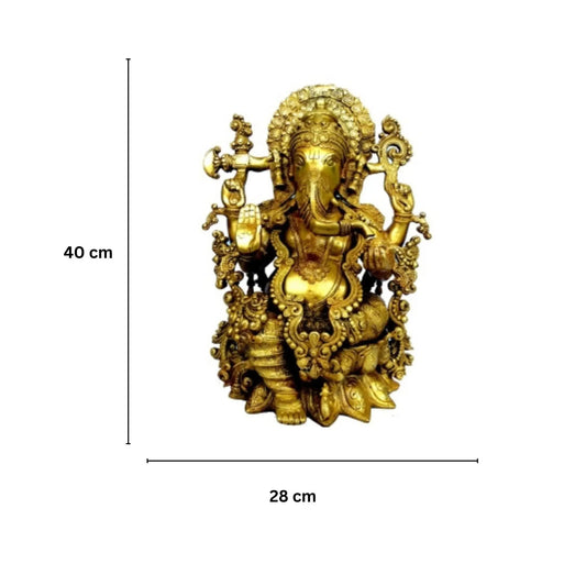 Brass Ganesha Murti | Handcrafted Idol for Spiritual Pooja in Temple | Handmade Brass Ganesha Murti ( Yellow, 16 inch) Aakrati
