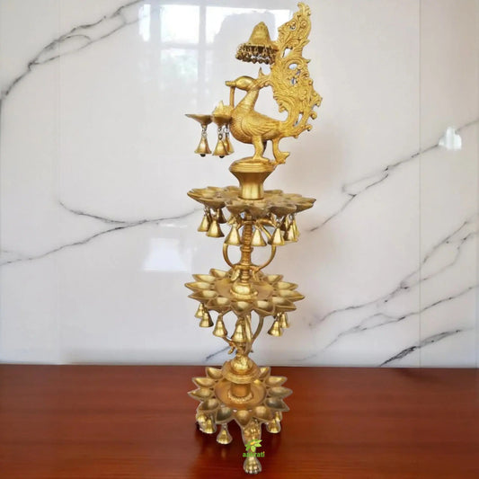 Brass Peacock Oil Lamp Stand | Luxurious Festival Decor for Home and Pooja Room | Brass Peacock Oil Lamp ( Yellow, 48 inch) Aakrati