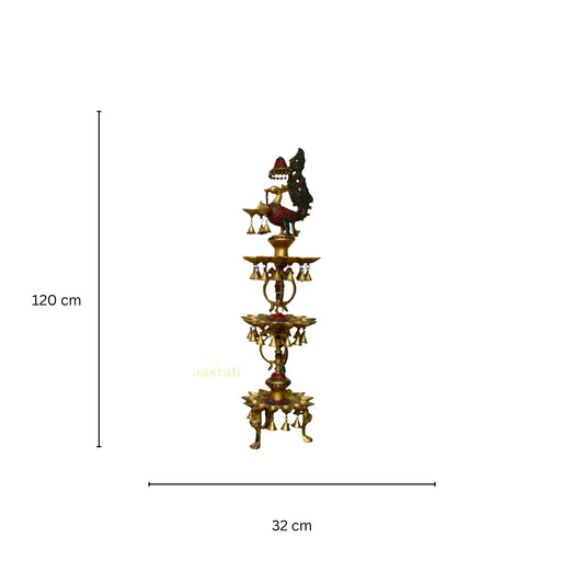 Beautiful peacock shape 3 floor brass metal hand made oil lamp Aakrati