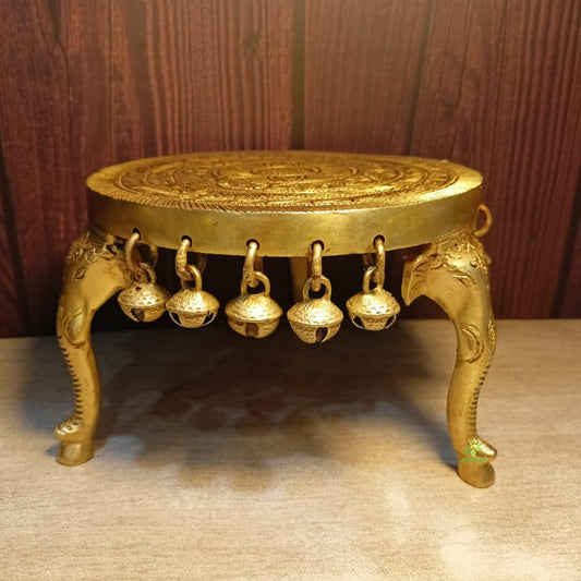 Brass Designer Pooja Chowki | Ideal for Home Temples and Decor | Handcrafted Brass Pooja Chowki ( Yellow, 6.5 inch) Aakrati