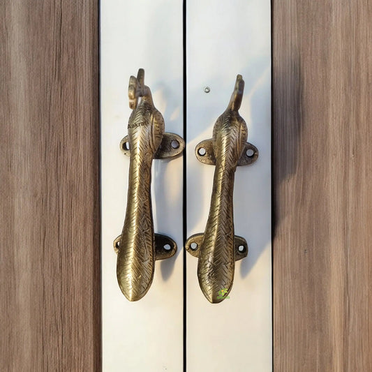 Luxury Brass Door Pull Handle | Artistic Home Decor for Nature Lovers | Brass Peacock Door Handle ( Brown, 6 inch) Aakrati