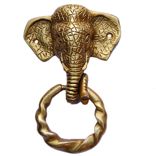Elegant Brass Handmade Antique Door Knocker | Stylish Handcrafted Entrance Art | Brass Elephant Shape Antique Door Knocker ( Yellow, 6 inch)