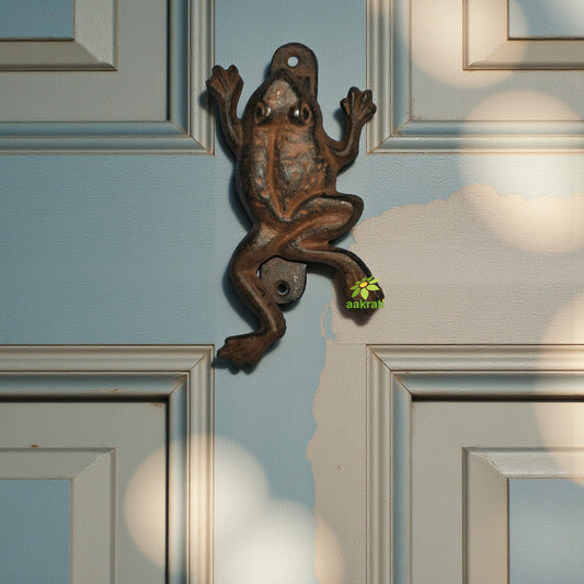 Brass Antique Door Knocker | Artistic and Unique Shape for a Classic Look | Brass Frog Shape Door Knocker ( Brown, 6.5 inch) Aakrati