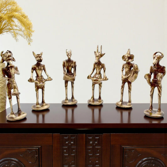 Brass Sculptures of Musicians | Elegant Home Décor Piece | Brass Musician Figurines Set for Home Décor ( Brown, 5.5 inch) Aakrati