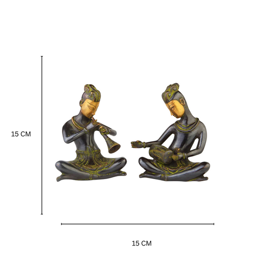 Handicrafts Antique Musician Brass Figurine, Set of 2