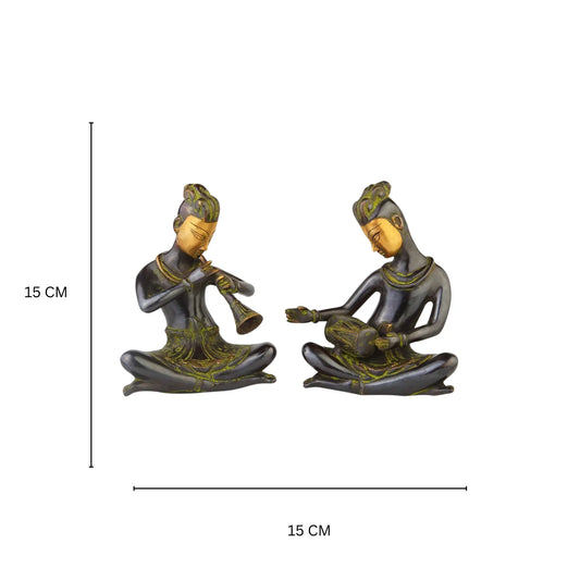 Handicrafts Antique Musician Brass Figurine, Set of 2 Aakrati