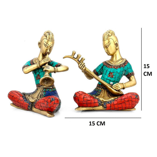 Musican Set Sculpture with turquoise Coral stone set of 2 pcs Aakrati