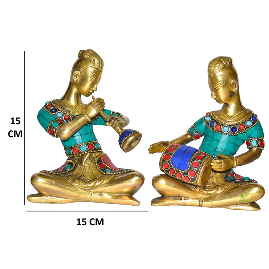 Home Decor Indian Art Brass Musician Figurine with stone work Aakrati