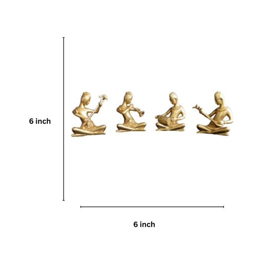 Brass Musician Set of Statues | Intricate Human Figurines for Living Room Decoration | Brass Musician Set ( Yellow, 6 inch)