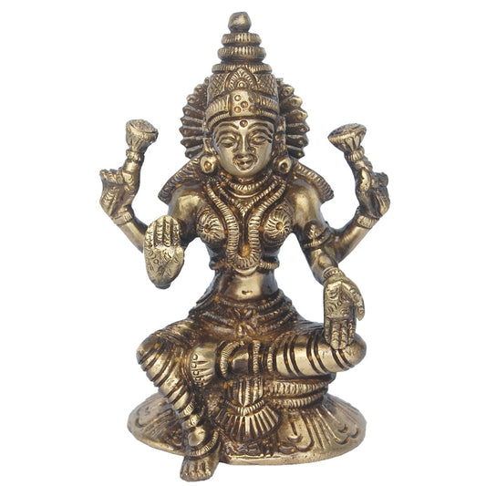 Handcrafted Brass Lakshmi Murti | Ideal Gift for Housewarming & Prosperity | Small Brass Lakshmi Statue ( Brown, 5 inch) Aakrati
