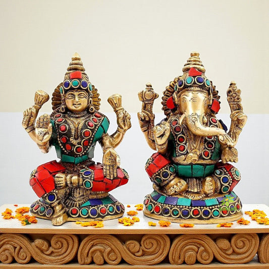 Religious Laxmi Ganesha Pair Hand Made Pooja Ghar Brass Statue Aakrati