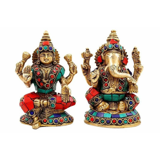 Religious Laxmi Ganesha Pair Hand Made Pooja Ghar Brass Statue Aakrati