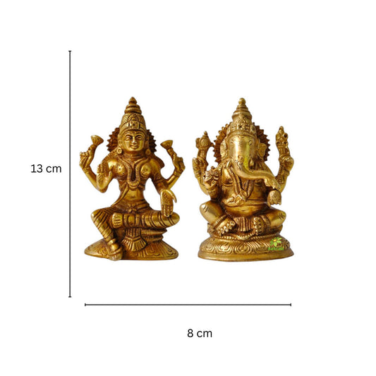 Brass Lakshmi Ganesha Set | Elegant Small Murtis for Spiritual Home Decor | Lakshmi Ganesha Brass Murti ( Yellow, 5 inch)