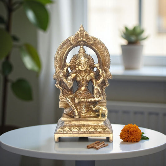 Decorative Laxmi Murti | Divine Idol for Festival Decoration & Blessings | Brass Lakshmi Idol ( Yellow, 7 inch)