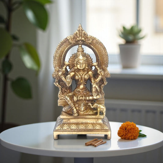 Decorative Laxmi Murti | Divine Idol for Festival Decoration & Blessings | Brass Lakshmi Idol (Yellow, 7 inch) Aakrati