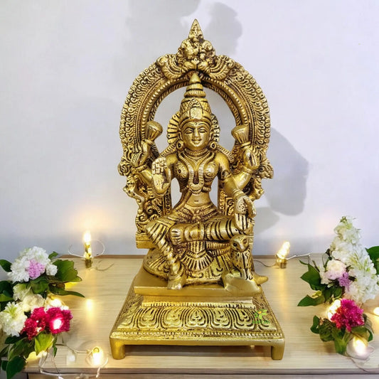 Brass Decorative Lakshmi Murti | Divine Idol for Festival Decoration & Blessings | Brass Lakshmi Statue ( Yellow, 7 inch) Aakrati
